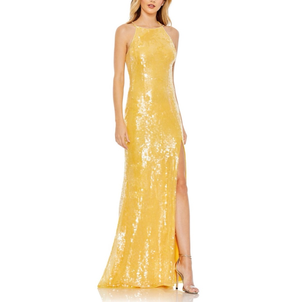 Mac Duggal sequin yellow dress